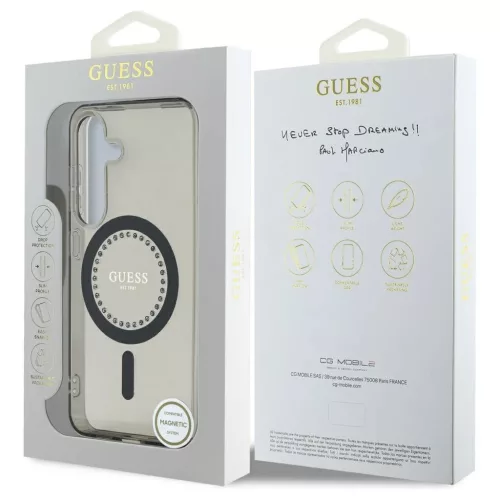 Guess Rhinestones Printed Classic Logo MagSafe tok Samsung Galaxy S25 készülékhez fekete