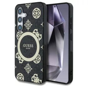   Guess 4G tok MagSafe Background Gold Electroplated Peony Pattern Samsung Galaxy S25 készülékhez fekete