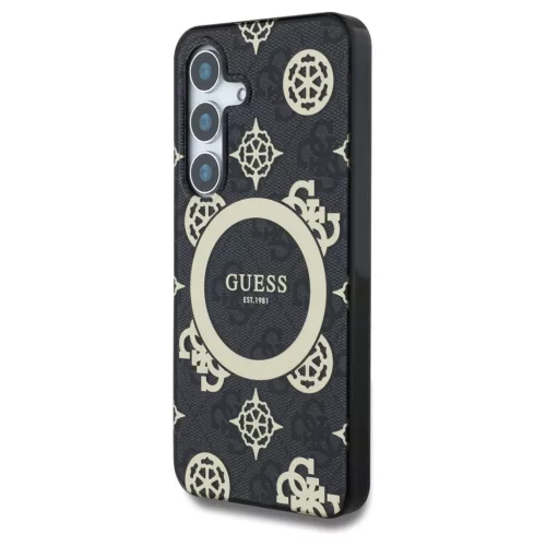 Guess 4G tok MagSafe Background Gold Electroplated Peony Pattern Samsung Galaxy S25 készülékhez fekete