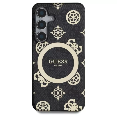Guess 4G tok MagSafe Background Gold Electroplated Peony Pattern Samsung Galaxy S25 készülékhez fekete