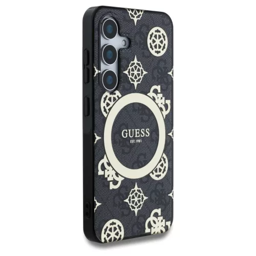Guess 4G tok MagSafe Background Gold Electroplated Peony Pattern Samsung Galaxy S25 készülékhez fekete