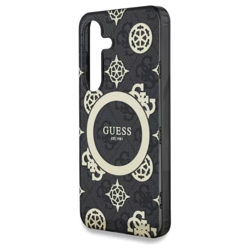 Guess 4G tok MagSafe Background Gold Electroplated Peony Pattern Samsung Galaxy S25 készülékhez fekete