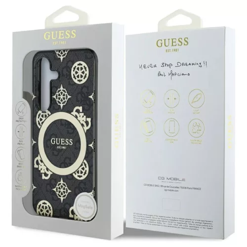 Guess 4G tok MagSafe Background Gold Electroplated Peony Pattern Samsung Galaxy S25 készülékhez fekete