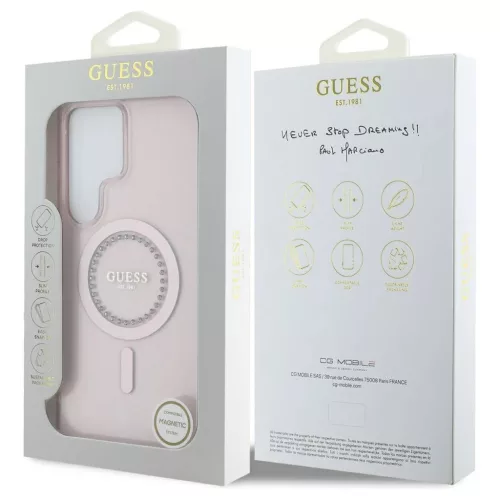 Guess Rhinestones Printed Classic Logo MagSafe tok Samsung Galaxy S25 Ultra készülékhez rózsaszín