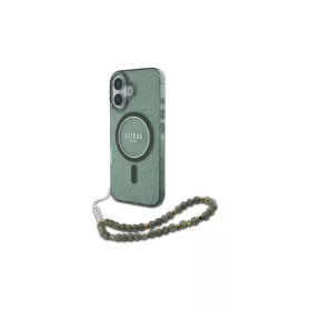   Guess GUHMP16MHGCRELSA iPhone 16 Plus készülékhez 6.7" kemény tok IML Glitter With Pearl Strap MagSaf zöld