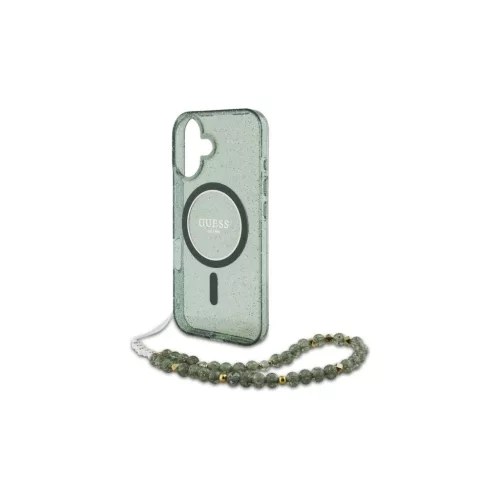 Guess GUHMP16MHGCRELSA iPhone 16 Plus készülékhez 6.7" kemény tok IML Glitter With Pearl Strap MagSaf zöld