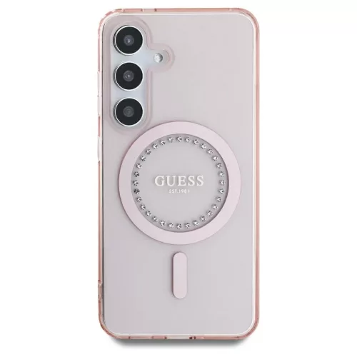 Guess Rhinestones Printed Classic Logo MagSafe tok Samsung Galaxy S25 készülékhez rózsaszín