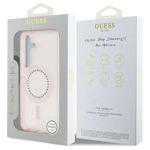 Guess Rhinestones Printed Classic Logo MagSafe tok Samsung Galaxy S25 készülékhez rózsaszín