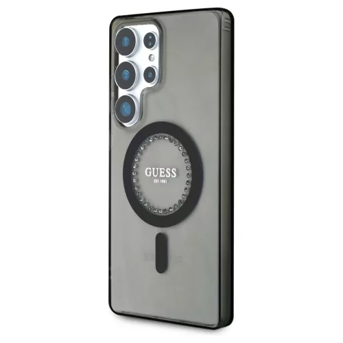 Guess Rhinestones Printed Classic Logo MagSafe tok Samsung Galaxy S25 Ultra készülékhez fekete