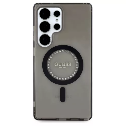 Guess Rhinestones Printed Classic Logo MagSafe tok Samsung Galaxy S25 Ultra készülékhez fekete