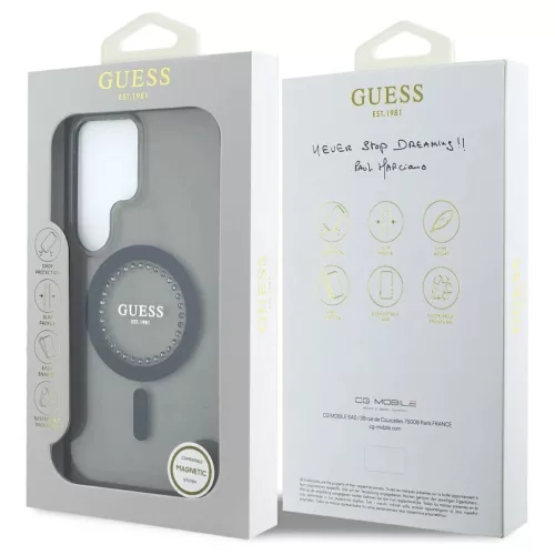 Guess Rhinestones Printed Classic Logo MagSafe tok Samsung Galaxy S25 Ultra készülékhez fekete