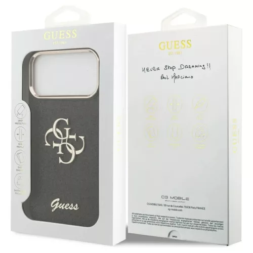 Guess Fixed Glitter Big 4G Metal Frame tok iPhone 17 Pro Max készülékhez fekete