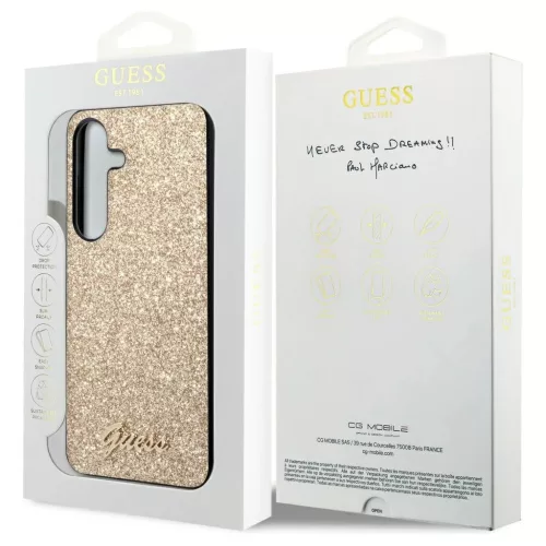 Guess GUHCS24SHGGSHD S24 S921 kemény tok Glitter Script arany