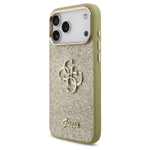Guess Fixed Glitter Big 4G Metal Frame tok iPhone 17 Pro Max készülékhez arany