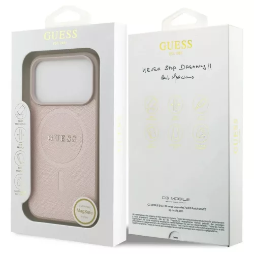 Guess Saffiano Classic Logo MagSafe tok iPhone 17 Pro készülékhez rózsaszín