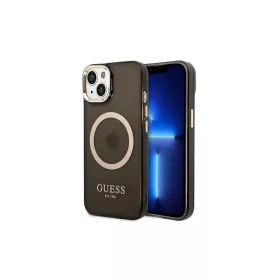   Guess GUHMP14MHTCMK iPhone 14 Plus / 15 Plus 6.7" készülékhez kemény tok Gold Outline Translucent Mag fekete
