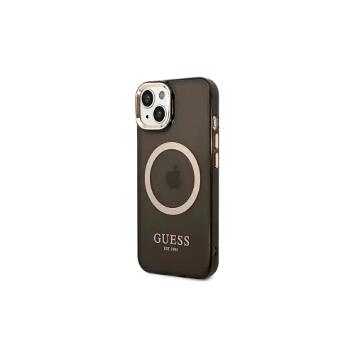 Guess GUHMP14MHTCMK iPhone 14 Plus / 15 Plus 6.7" készülékhez kemény tok Gold Outline Translucent Mag fekete