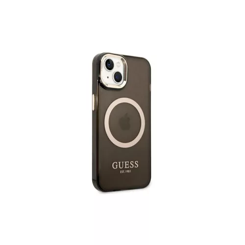 Guess GUHMP14MHTCMK iPhone 14 Plus / 15 Plus 6.7" készülékhez kemény tok Gold Outline Translucent Mag fekete