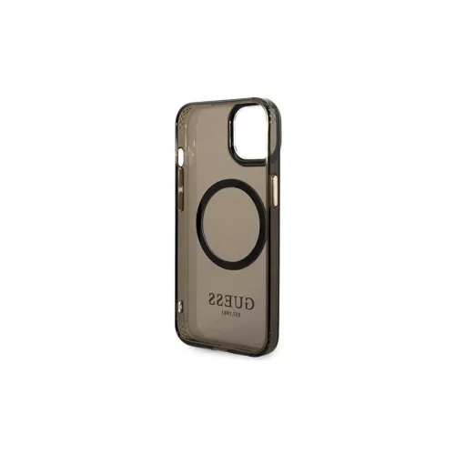 Guess GUHMP14MHTCMK iPhone 14 Plus / 15 Plus 6.7" készülékhez kemény tok Gold Outline Translucent Mag fekete