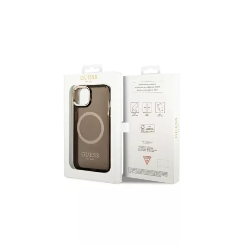 Guess GUHMP14MHTCMK iPhone 14 Plus / 15 Plus 6.7" készülékhez kemény tok Gold Outline Translucent Mag fekete