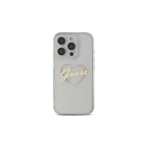 Guess iPhone 16 Pro 6.3" keménytok készülékhez IML Heart átlátszó