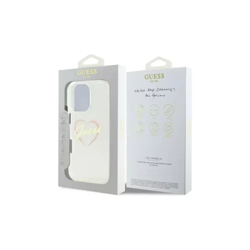 Guess iPhone 16 Pro 6.3" keménytok készülékhez IML Heart átlátszó