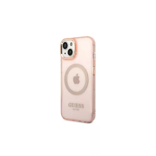 Guess GUHMP14MHTCMP iPhone 14 Plus/15 Plus készülékhez 6.7" kemény tok Gold Outline Translucent MagS rózsaszín