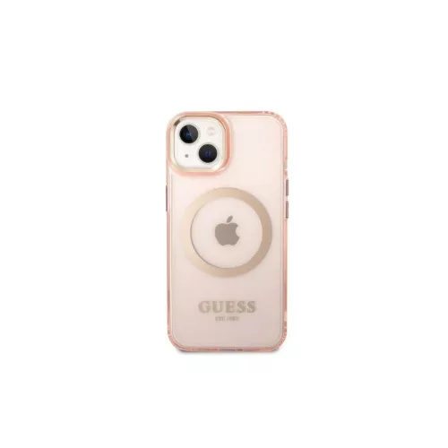 Guess GUHMP14MHTCMP iPhone 14 Plus/15 Plus készülékhez 6.7" kemény tok Gold Outline Translucent MagS rózsaszín