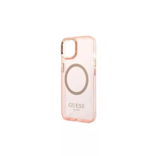 Guess GUHMP14MHTCMP iPhone 14 Plus/15 Plus készülékhez 6.7" kemény tok Gold Outline Translucent MagS rózsaszín