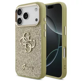   Guess Fixed Glitter Big 4G Metal Frame tok iPhone 17 Pro készülékhez arany