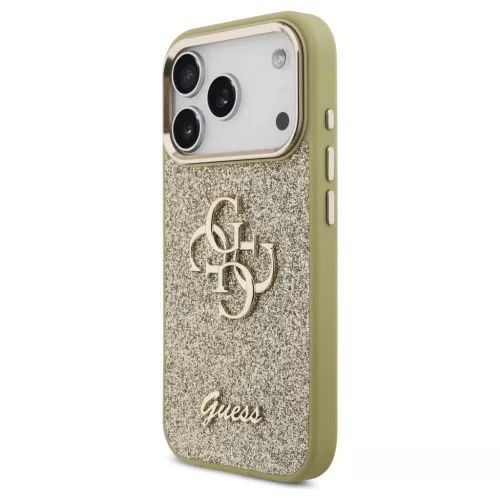 Guess Fixed Glitter Big 4G Metal Frame tok iPhone 17 Pro készülékhez arany