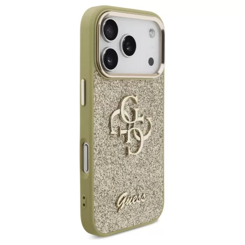 Guess Fixed Glitter Big 4G Metal Frame tok iPhone 17 Pro készülékhez arany