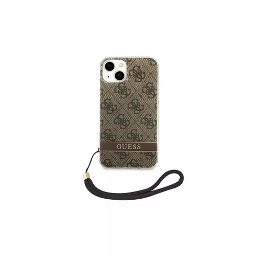 Guess GUOHCP14MH4STW 4G Print Strap keménytok iPhone 14 Plus/15 Plus 6,7" készülékhez barna