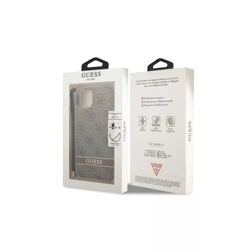 Guess GUOHCP14MH4STW 4G Print Strap keménytok iPhone 14 Plus/15 Plus 6,7" készülékhez barna
