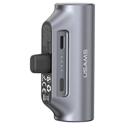 USAMS PB79 Mini Tail Plug hordozható töltőbank 3000mAh USB-C szürke