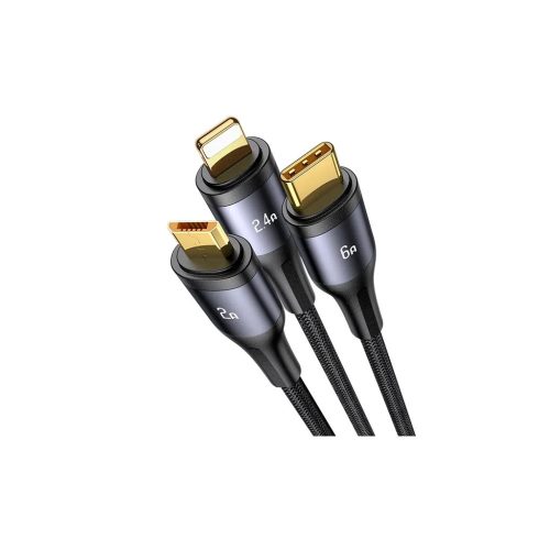 USAMS Fonott kábel U83 3in1 66W 1.2m Digital Display PD Fast Charge (lightning/microUSB/USB-C) fekete