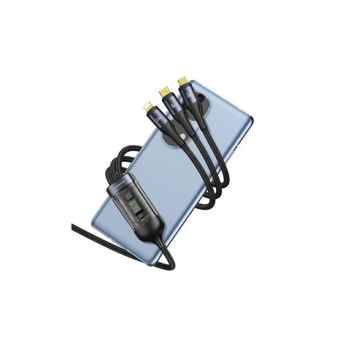 USAMS Fonott kábel U83 3in1 66W 1.2m Digital Display PD Fast Charge (lightning/microUSB/USB-C) fekete