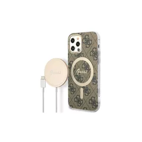   Guess Set GUBPP12MH4EACSW Case+ Charger – iPhone 12/12 Pro készülékhez, kemény tok, töltő, 4G Print, MagSafe, barna
