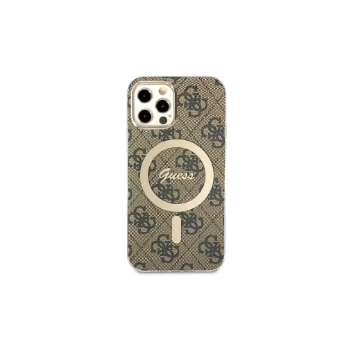 Guess Set GUBPP12MH4EACSW Case+ Charger – iPhone 12/12 Pro készülékhez, kemény tok, töltő, 4G Print, MagSafe, barna