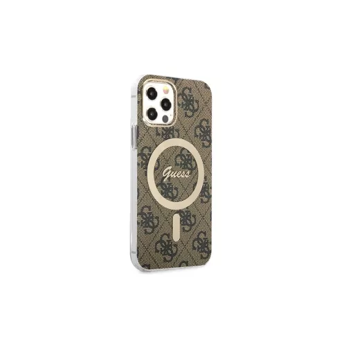 Guess Set GUBPP12MH4EACSW Case+ Charger – iPhone 12/12 Pro készülékhez, kemény tok, töltő, 4G Print, MagSafe, barna