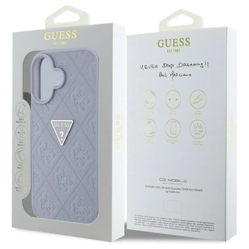 Guess Hot Stamp 4G Pattern Triangle Metal Logo tok iPhone 16 készülékhez lila