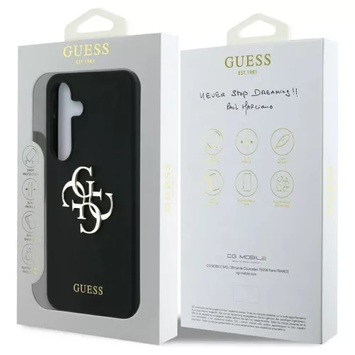 Guess szilikon tok Samsung Galaxy S25 készülékhez – Big 4G Logo Bottom Script, fekete