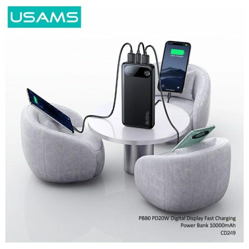 USAMS PB80 Hordozható töltő PD20W 10000mAh fekete