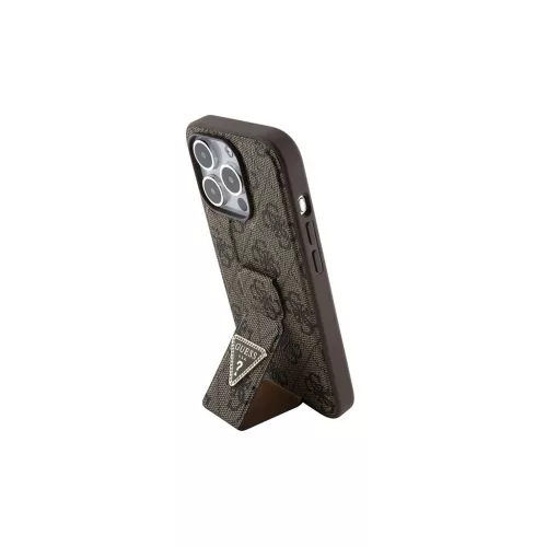 Guess Grip Stand 4G Triangle Strass keménytok iPhone 15 Pro 6.1" készülékhez barna
