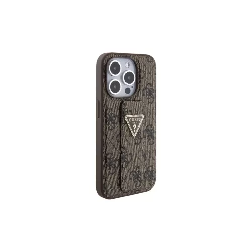 Guess Grip Stand 4G Triangle Strass keménytok iPhone 15 Pro 6.1" készülékhez barna
