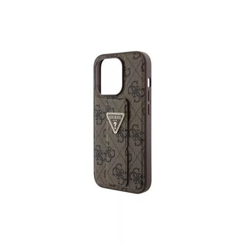 Guess Grip Stand 4G Triangle Strass keménytok iPhone 15 Pro 6.1" készülékhez barna