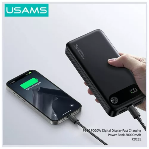 USAMS PB80 power bank PD20W 20000mAh fekete