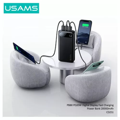 USAMS PB80 power bank PD20W 20000mAh fekete