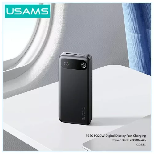 USAMS PB80 power bank PD20W 20000mAh fekete