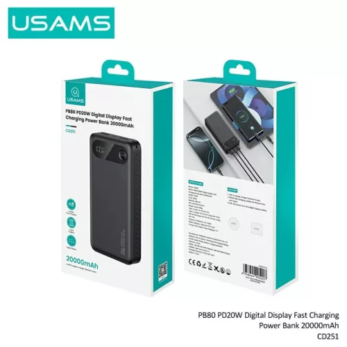 USAMS PB80 power bank PD20W 20000mAh fekete